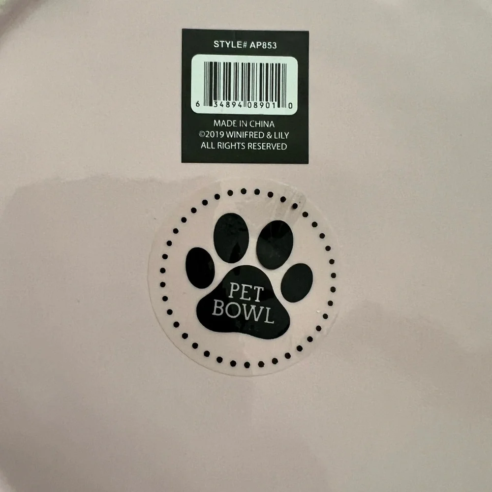 Pink Dog Bowl with Black Bone Design